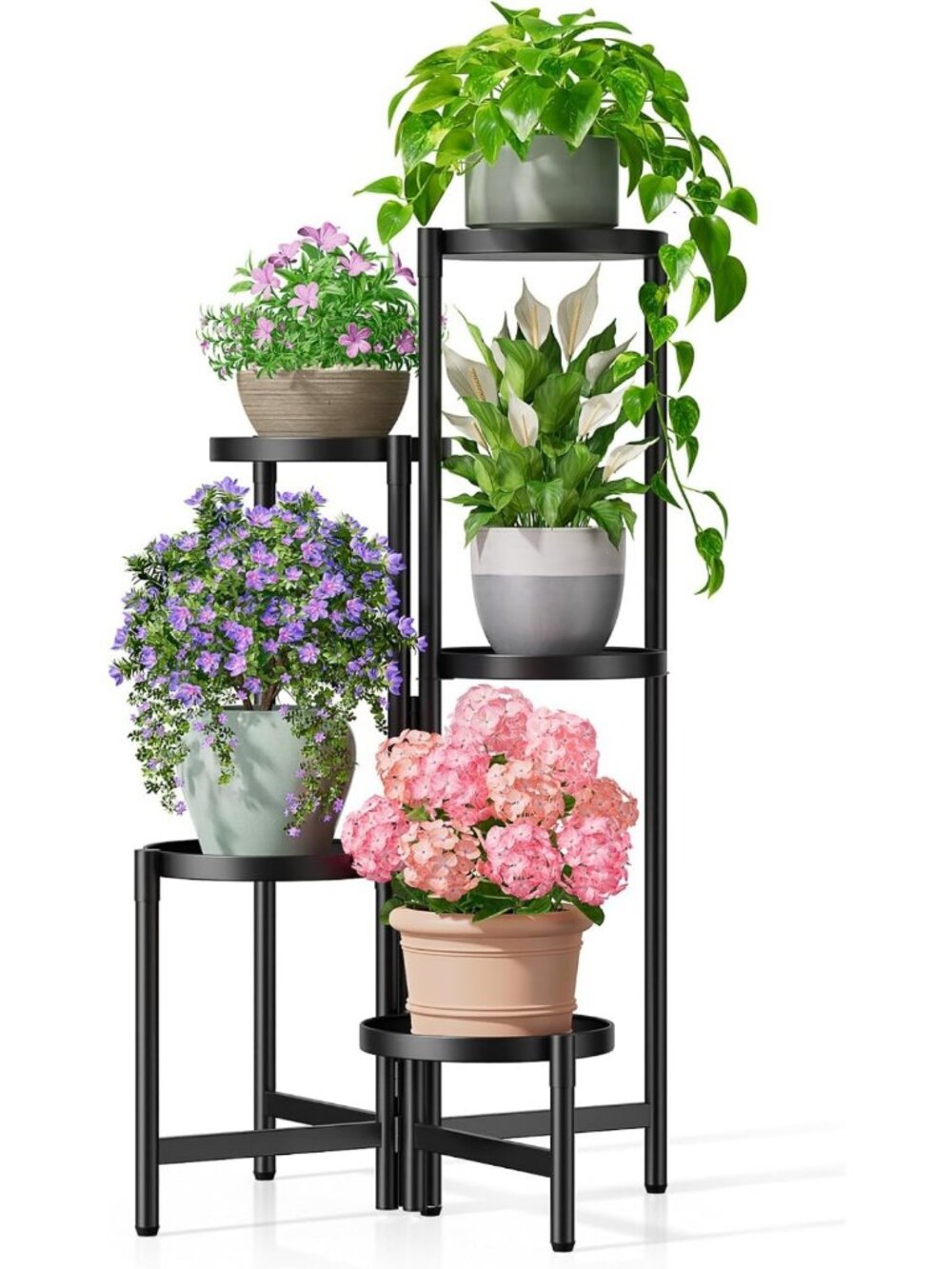 5-Tier Tall Metal Plant Stand for Indoor/Outdoor Use - Heavy Duty Flower Pot